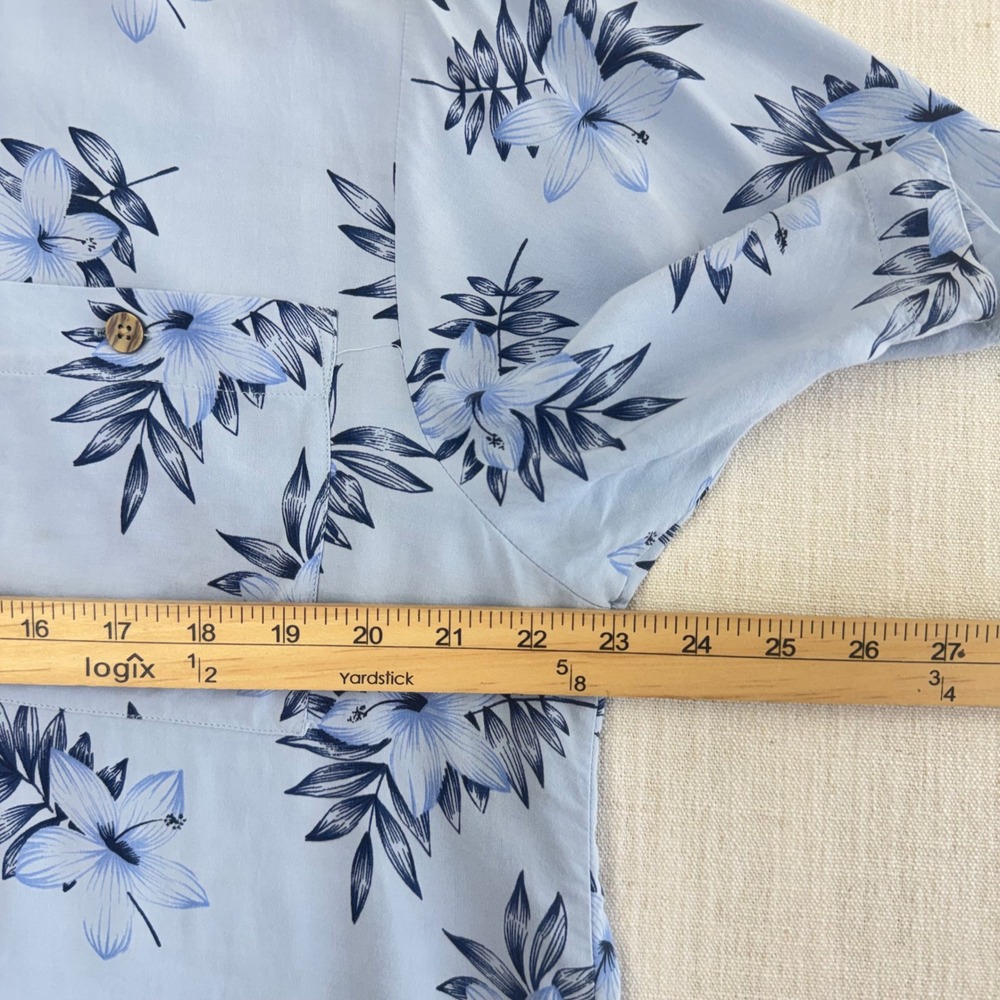 Knightsbridge Mens Medium Blue Tropical Floral Hibiscus Rayon Button Down Shirt - Picture 6 of 10